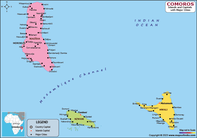 Comoros Islands and Capital Map