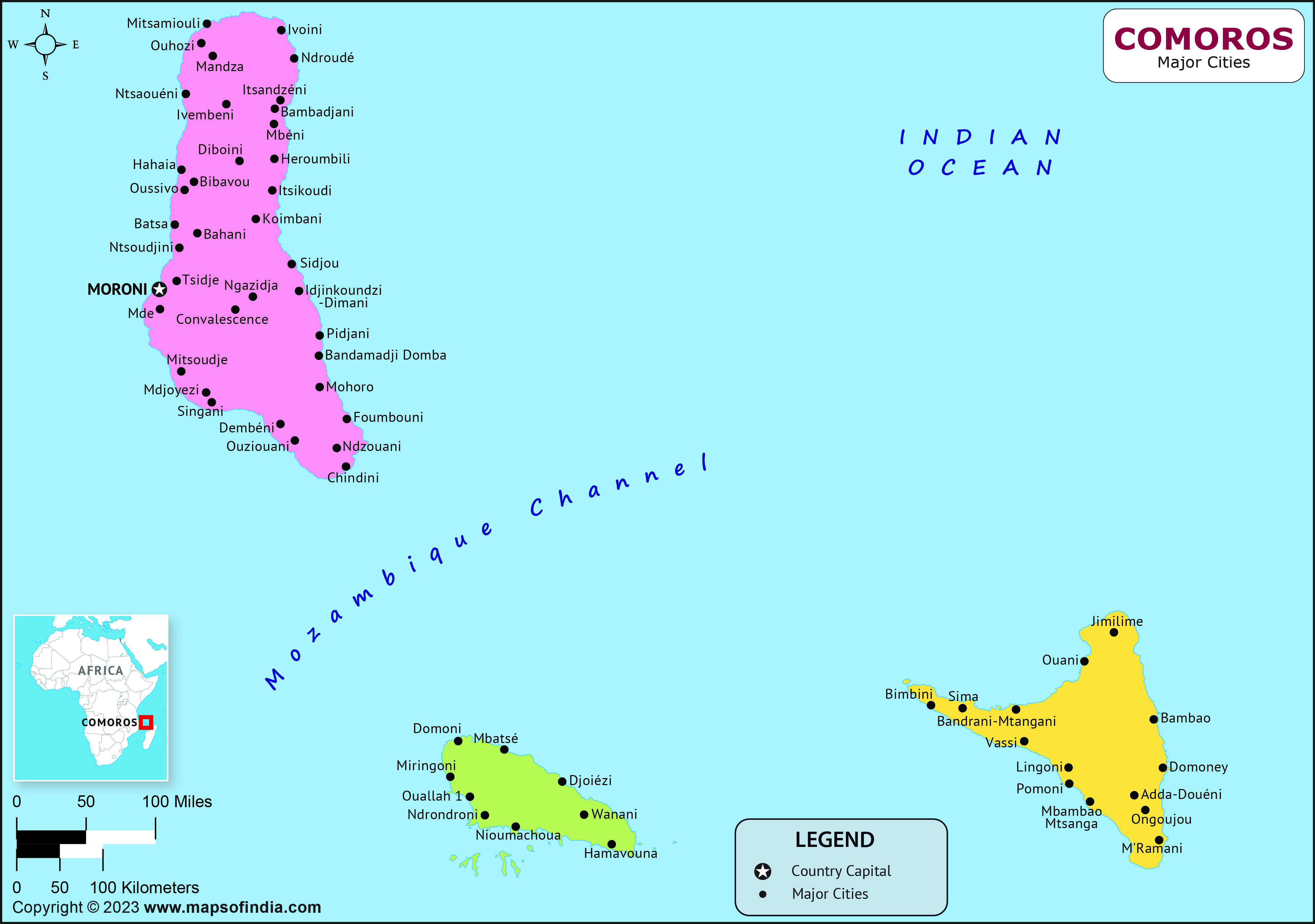Comoros Regions and Capital Map