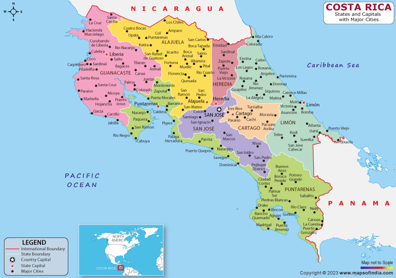 Costa Rica State and Capital Map