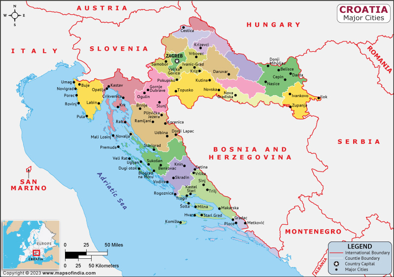 Croatia Major Cities Map