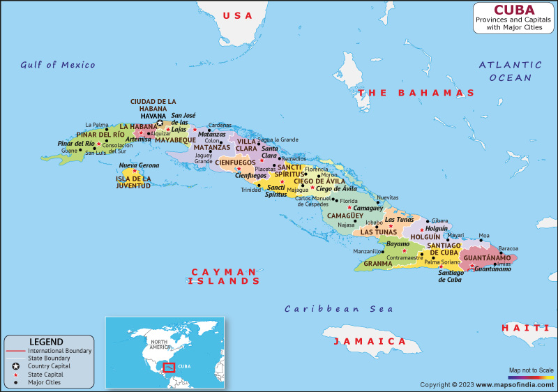 cuba provinces and Capital Map