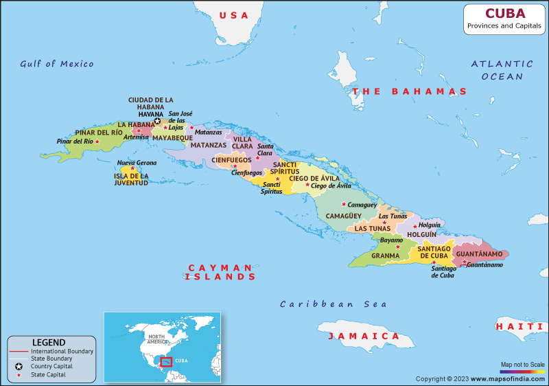 Cuba Provinces  and Capital Map