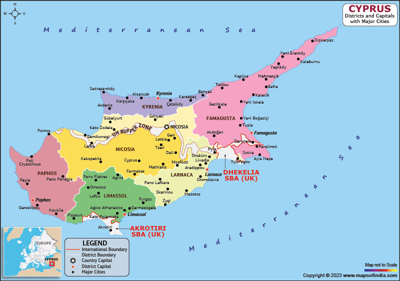 Cyprus Districts and Capital Map