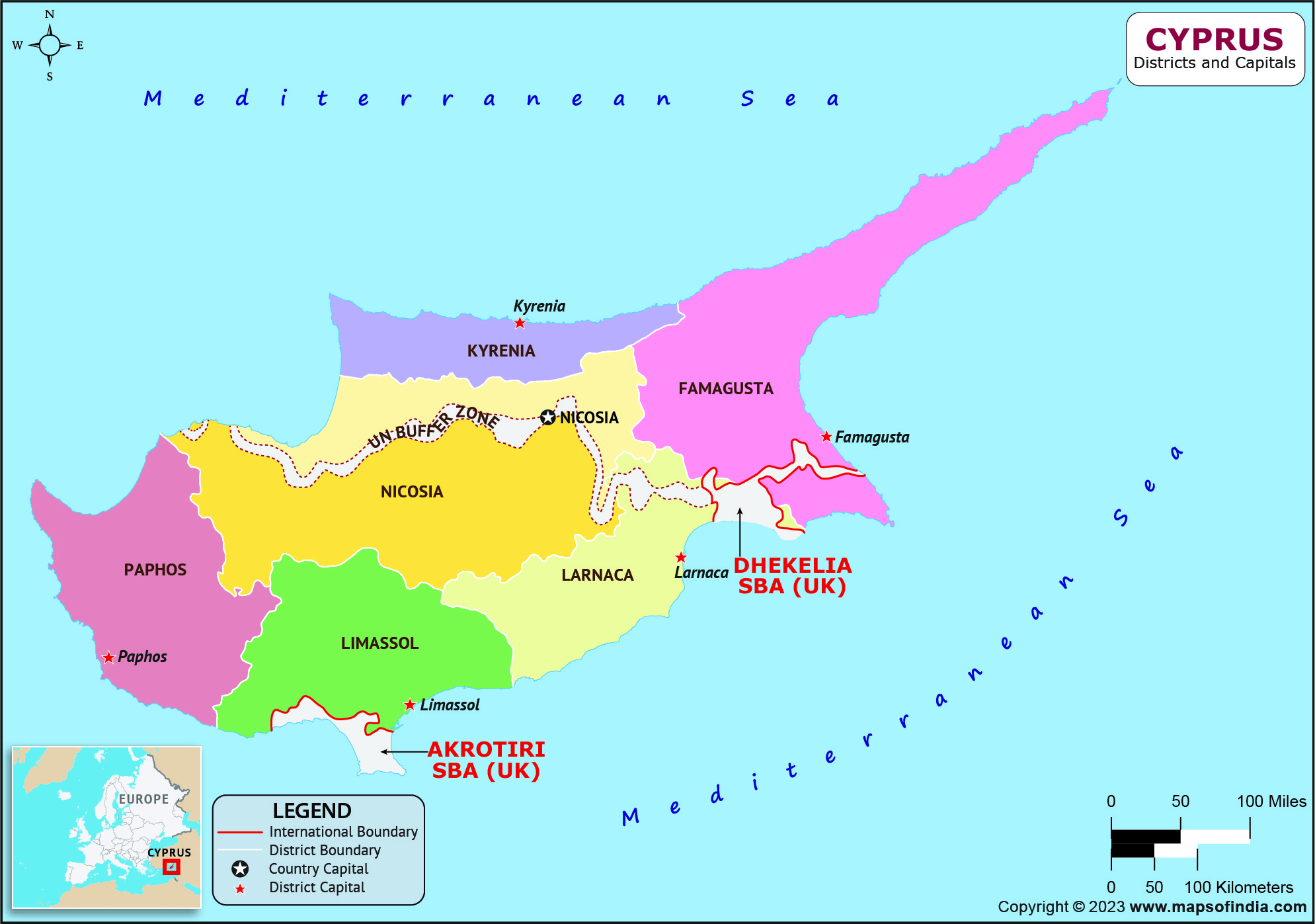 Cyprus states  and Capital Map