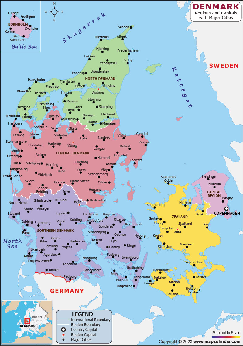 Denmark Regions and Capital Map
