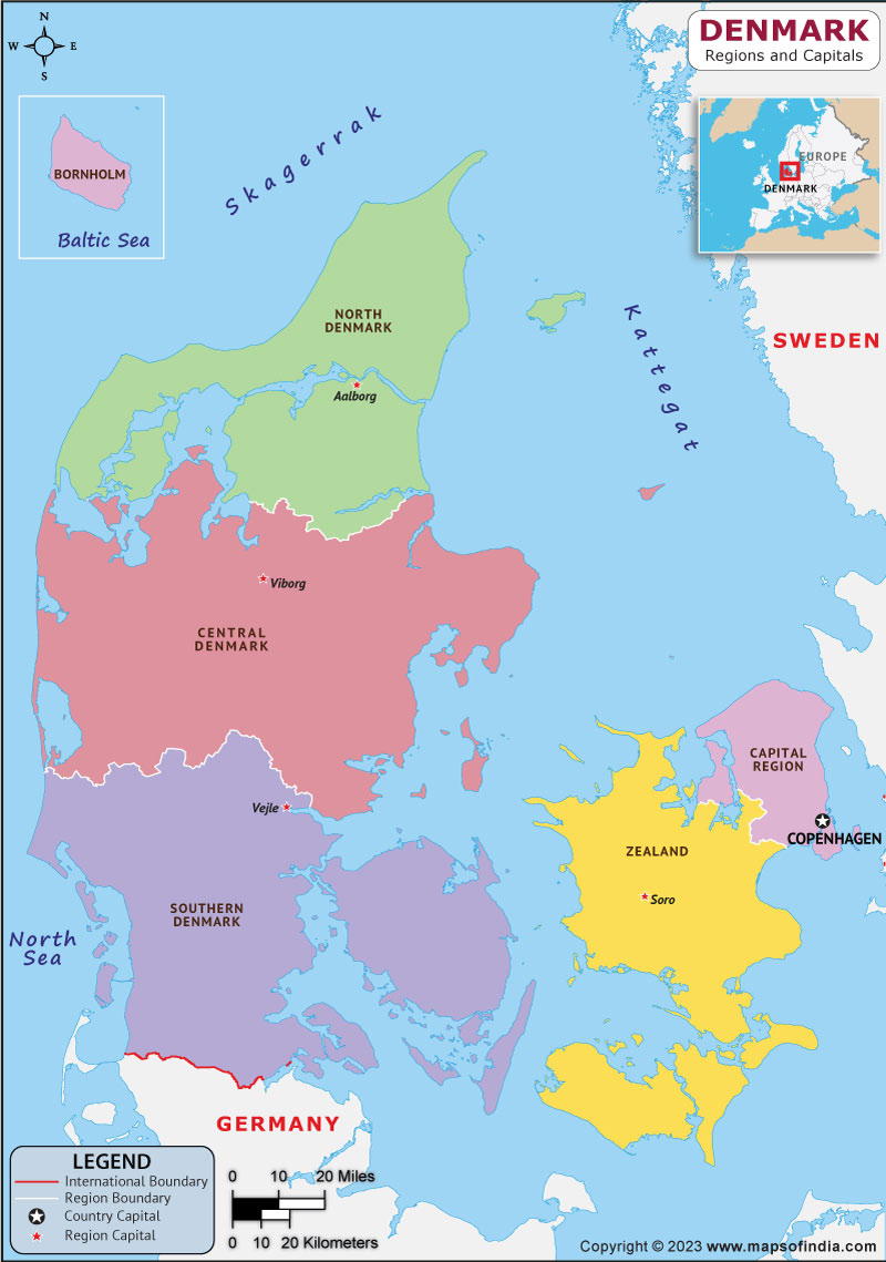 Denmark Regions  and Capital Map