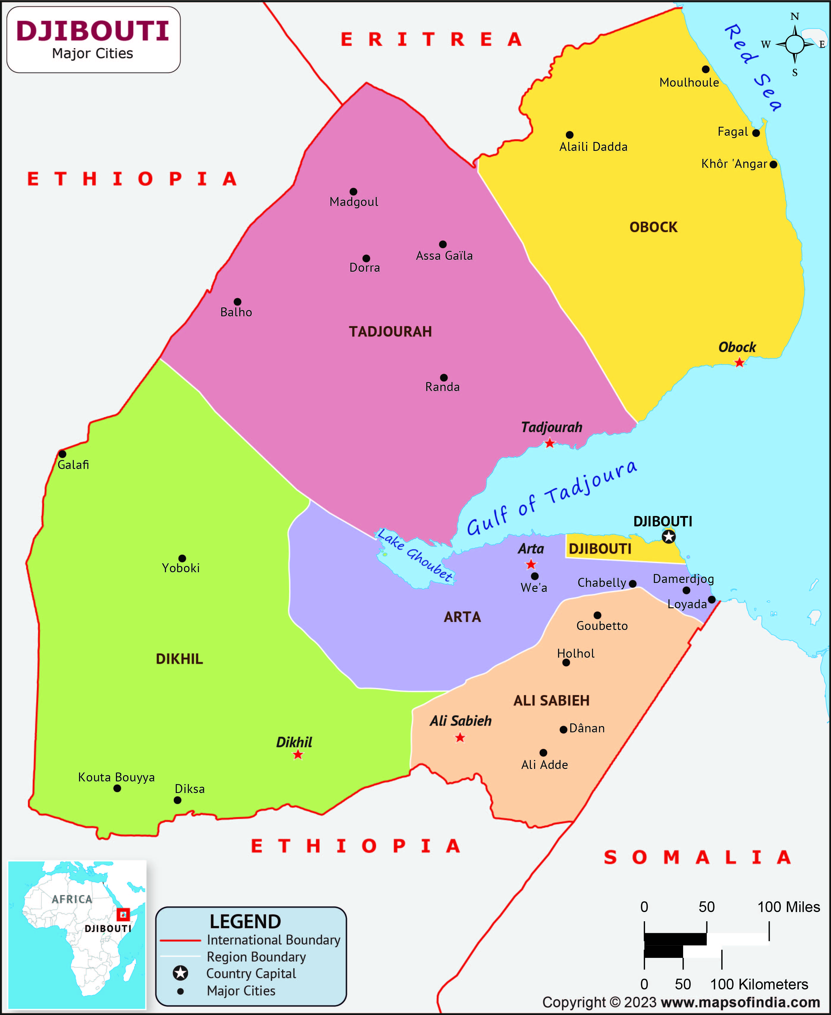 Djibouti Regions and Capital Map