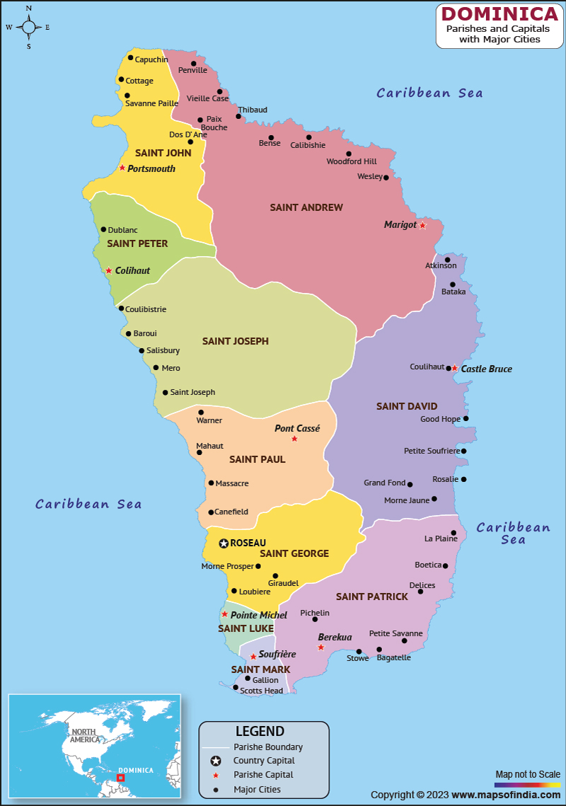 Dominica Parishes and Capital Map