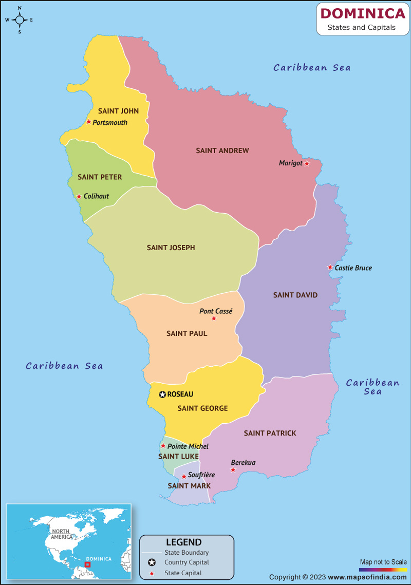 Dominica Parishes  and Capital Map