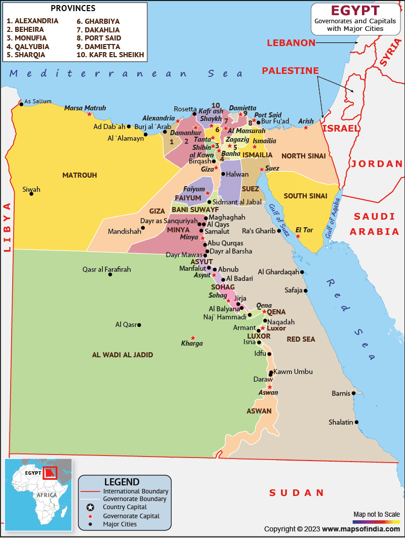Egypt Governorates and Capital Map