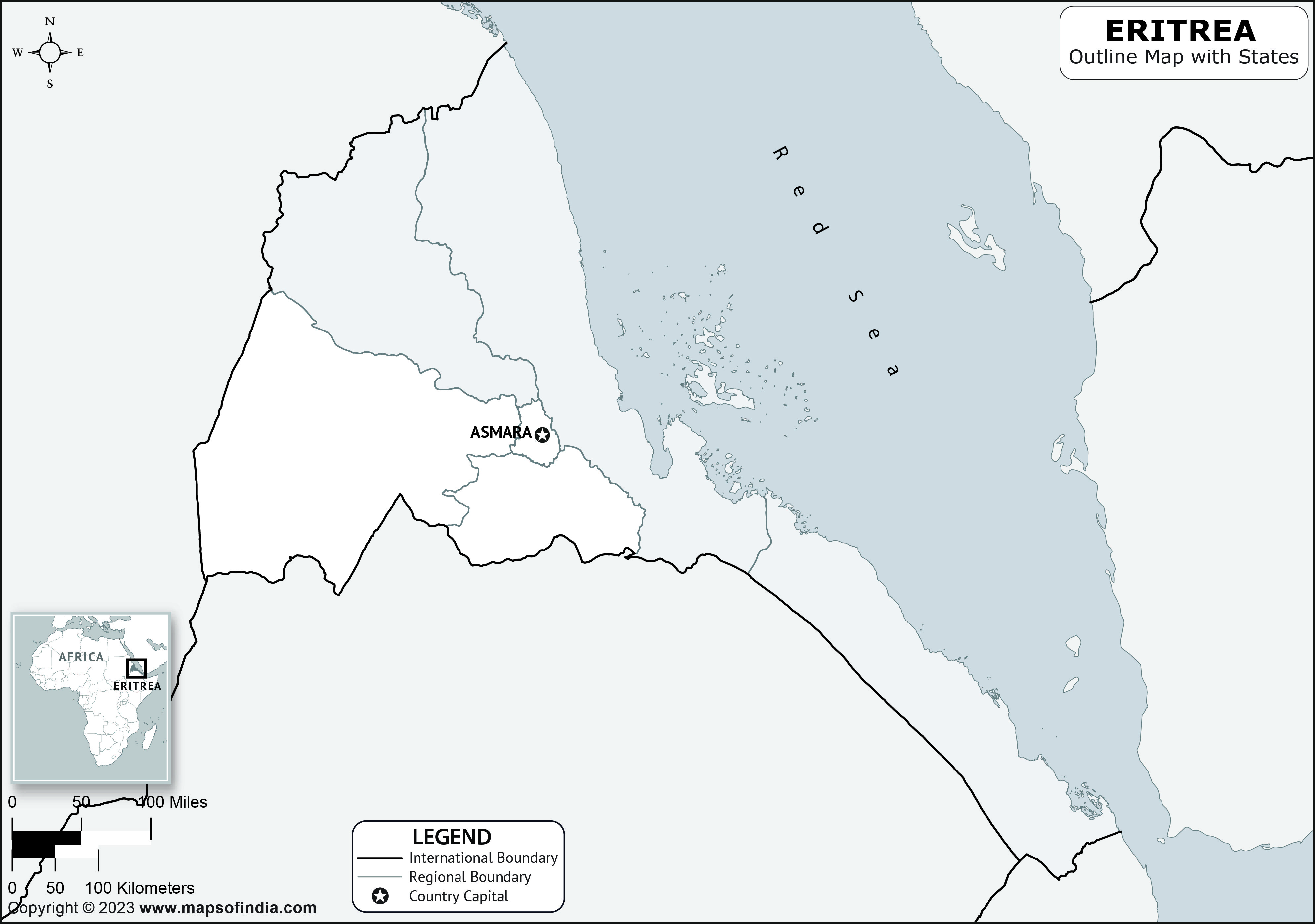 Eritrea Blank Outline Map