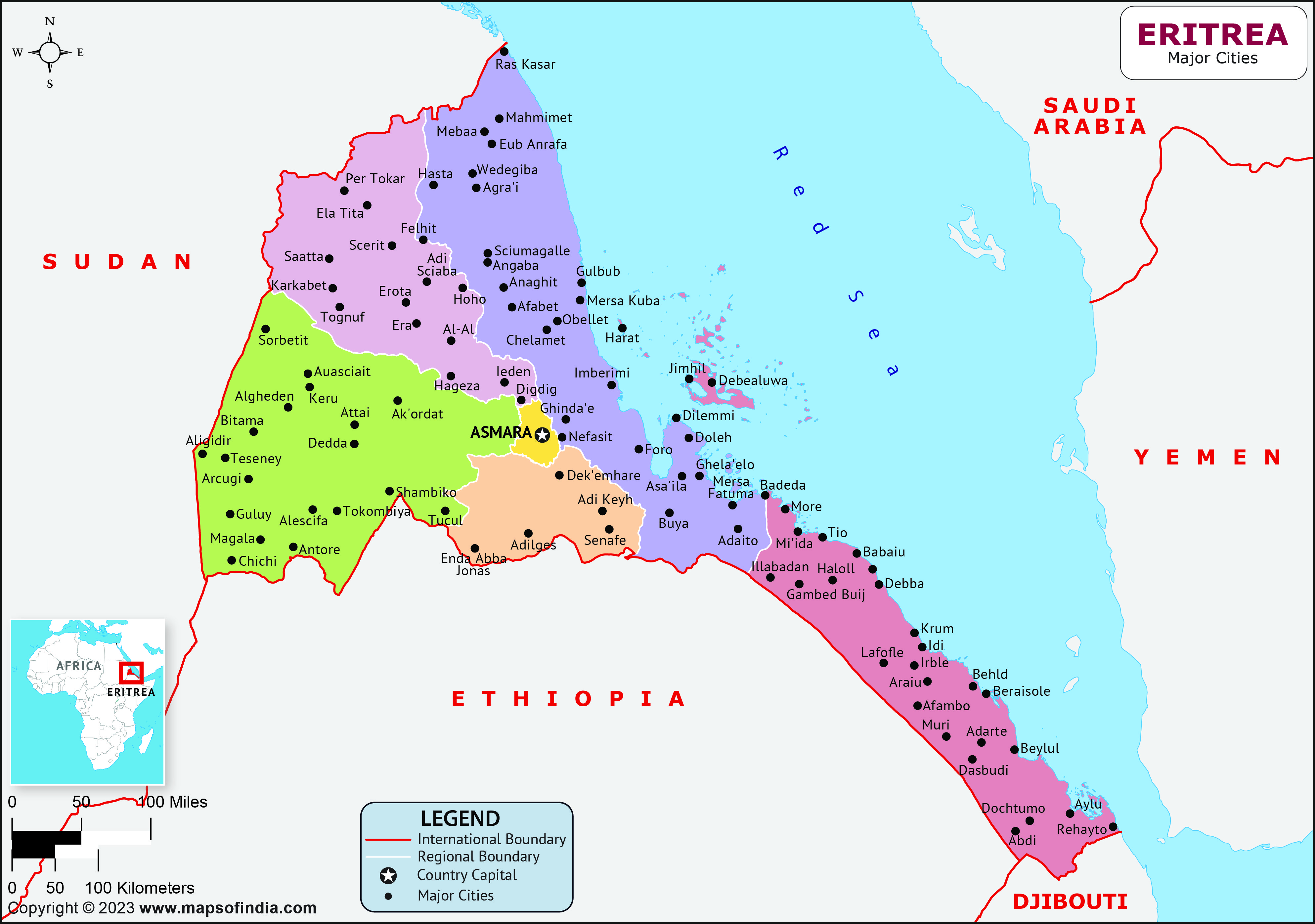 Eritrea Regions and Capital Map