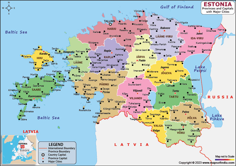 Estonia Counties and Capital Map