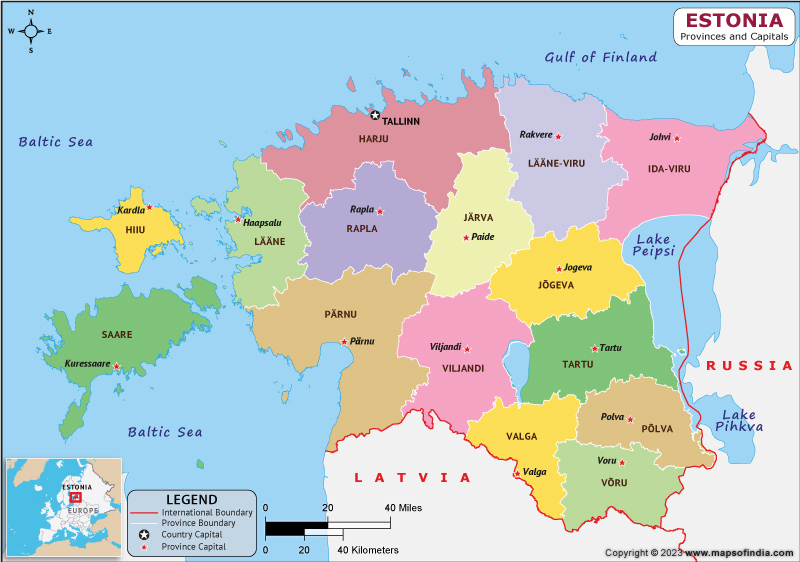 Estonia Counties and Capital Map Estonia Counties and Capital Map