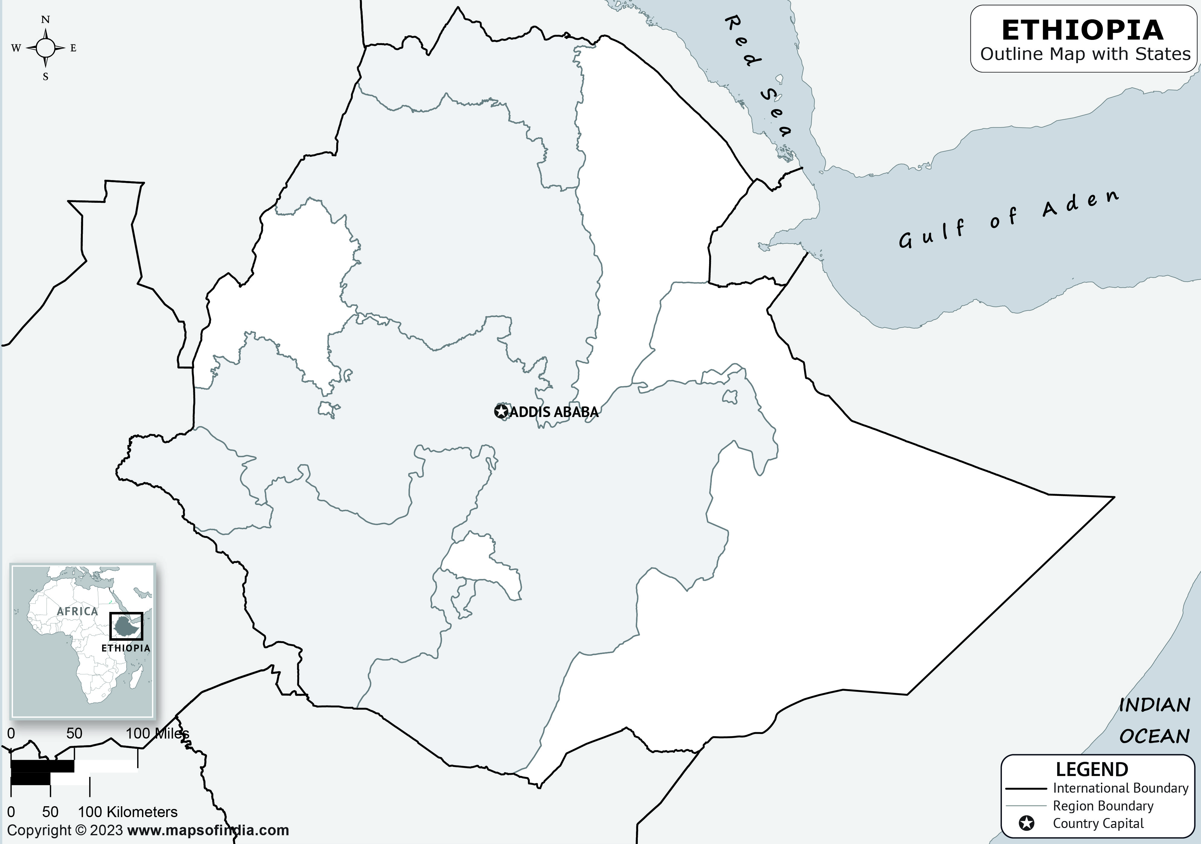 Ethiopia Blank Outline Map