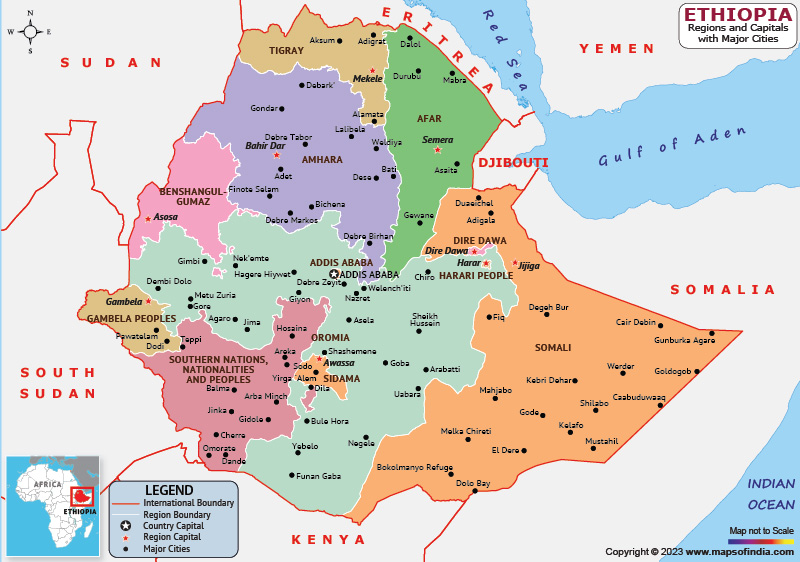 Ethiopia Regions and Capital Map