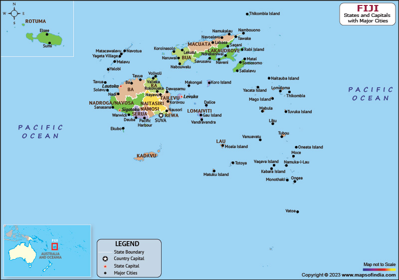 Fiji Provinces and Capital Map
