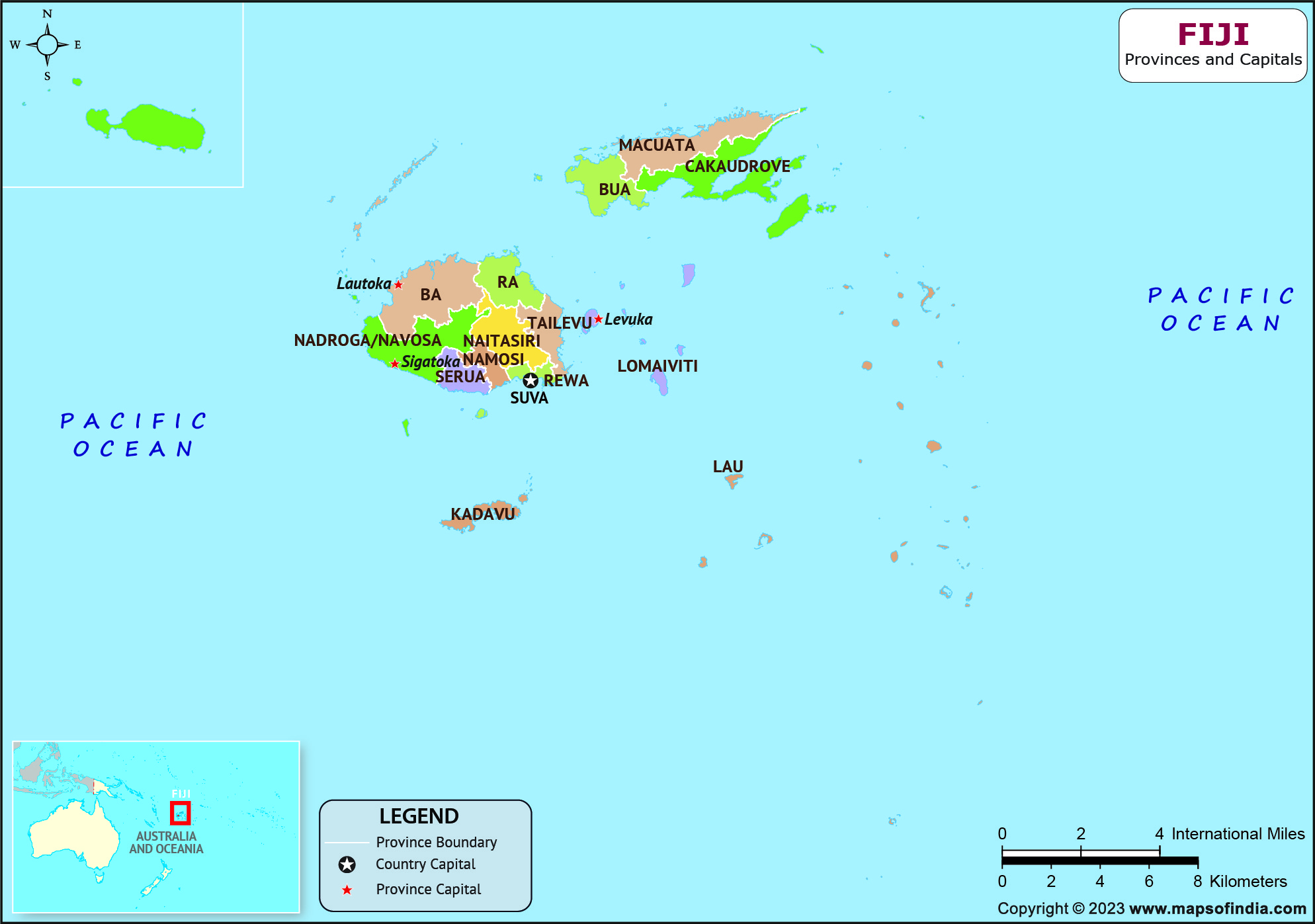 Fiji Divisions  and Capital Map