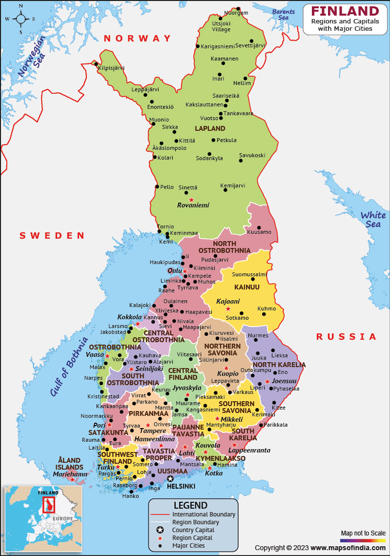 Finland Regions and Capital Map