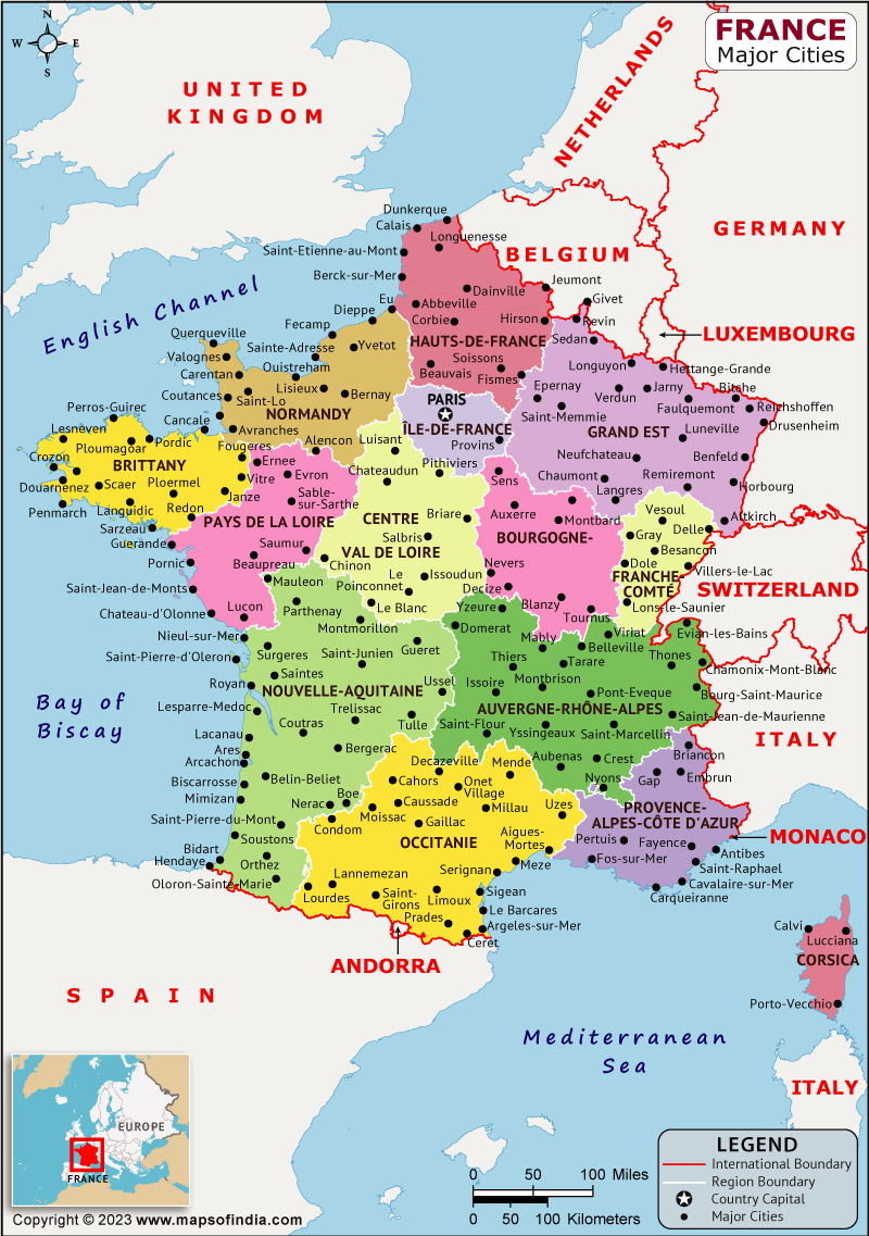 France Major Cities Map