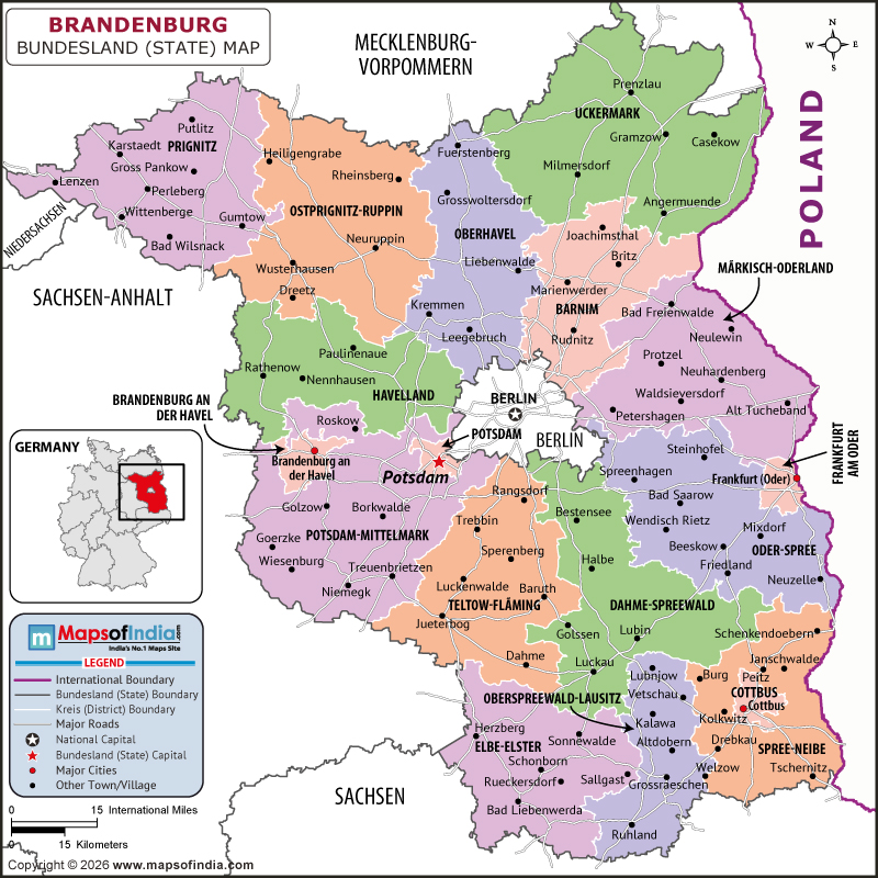 brandenburg map showing location, boundaries, major cities and geographical features of the Republic of brandenburg in Iran