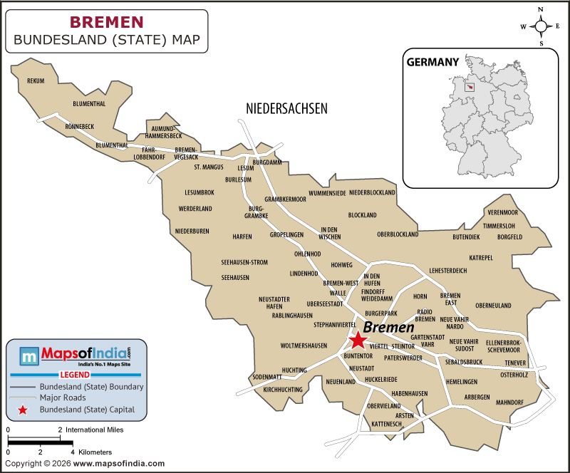 Bremenn Map | Location and Geography of Bremen Germany Bremen map showing location, boundaries, major cities and geographical features of the Republic of Bremen in Iran