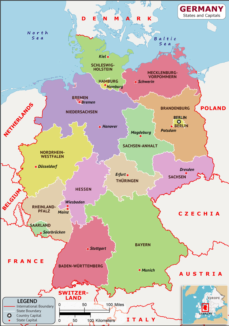 Germany States  and Capital Map