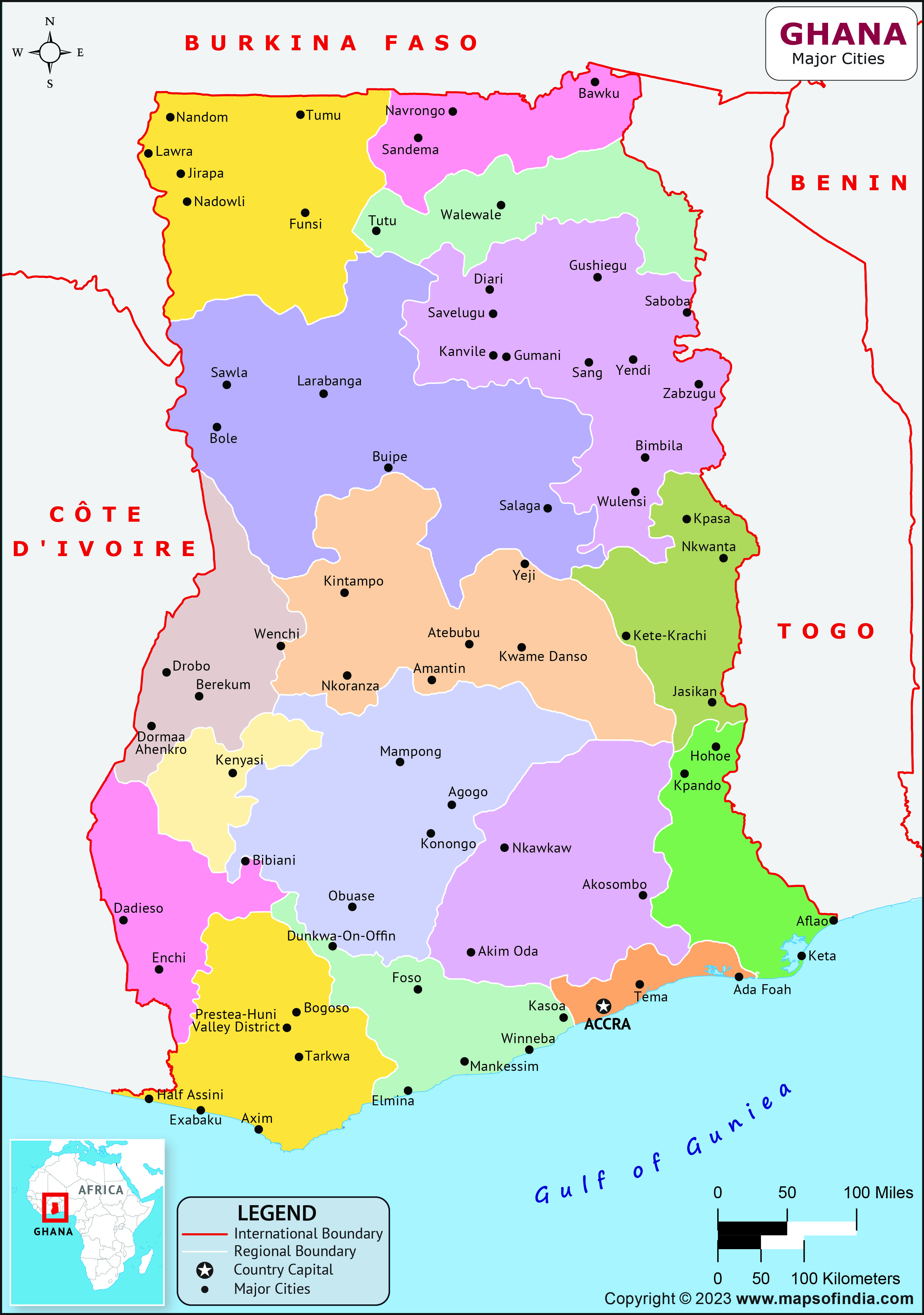 Ghana Regions and Capital Map