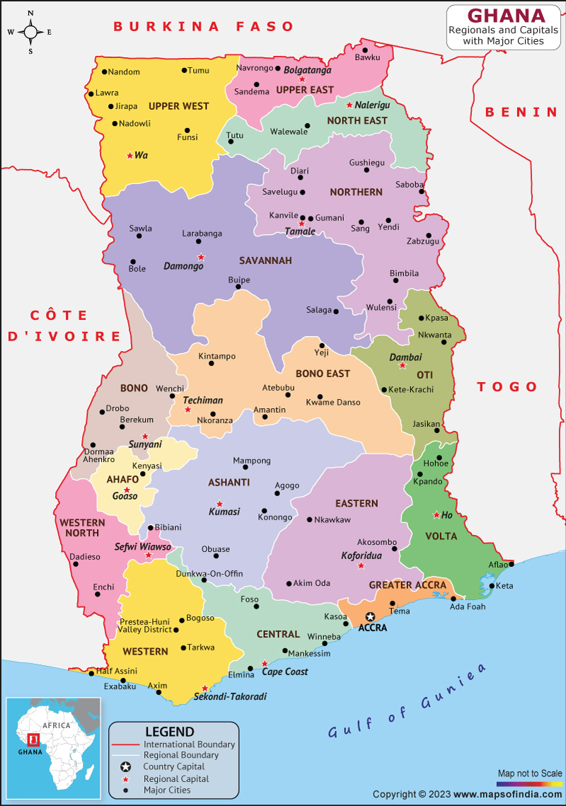 Ghana regions and Capital Map