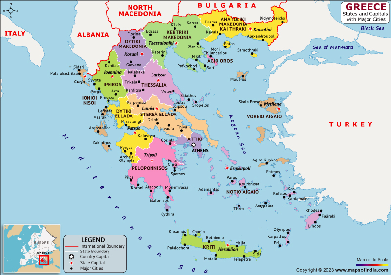 Greece Provinces  and Capital Map