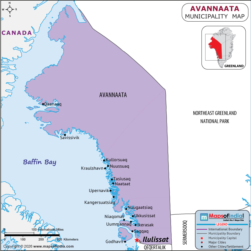 Avannaata Map | Location and Geography of Avannaata Greenland Avannaata map showing location, boundaries, major cities and geographical features of Avannaata in Greenland