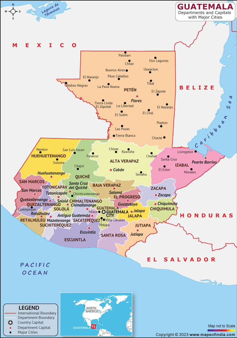 Guatemala departments and Capital Map