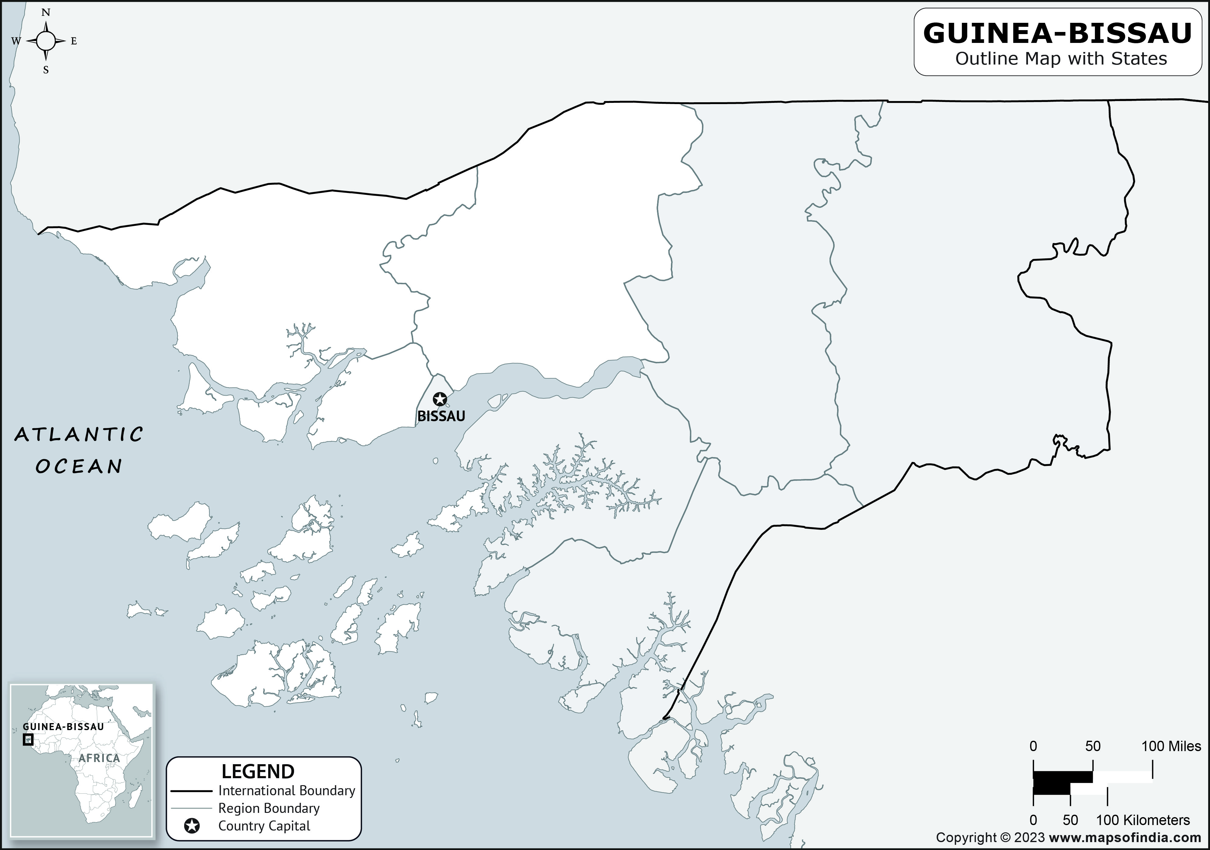 Guinea Bissau Blank Outline Map