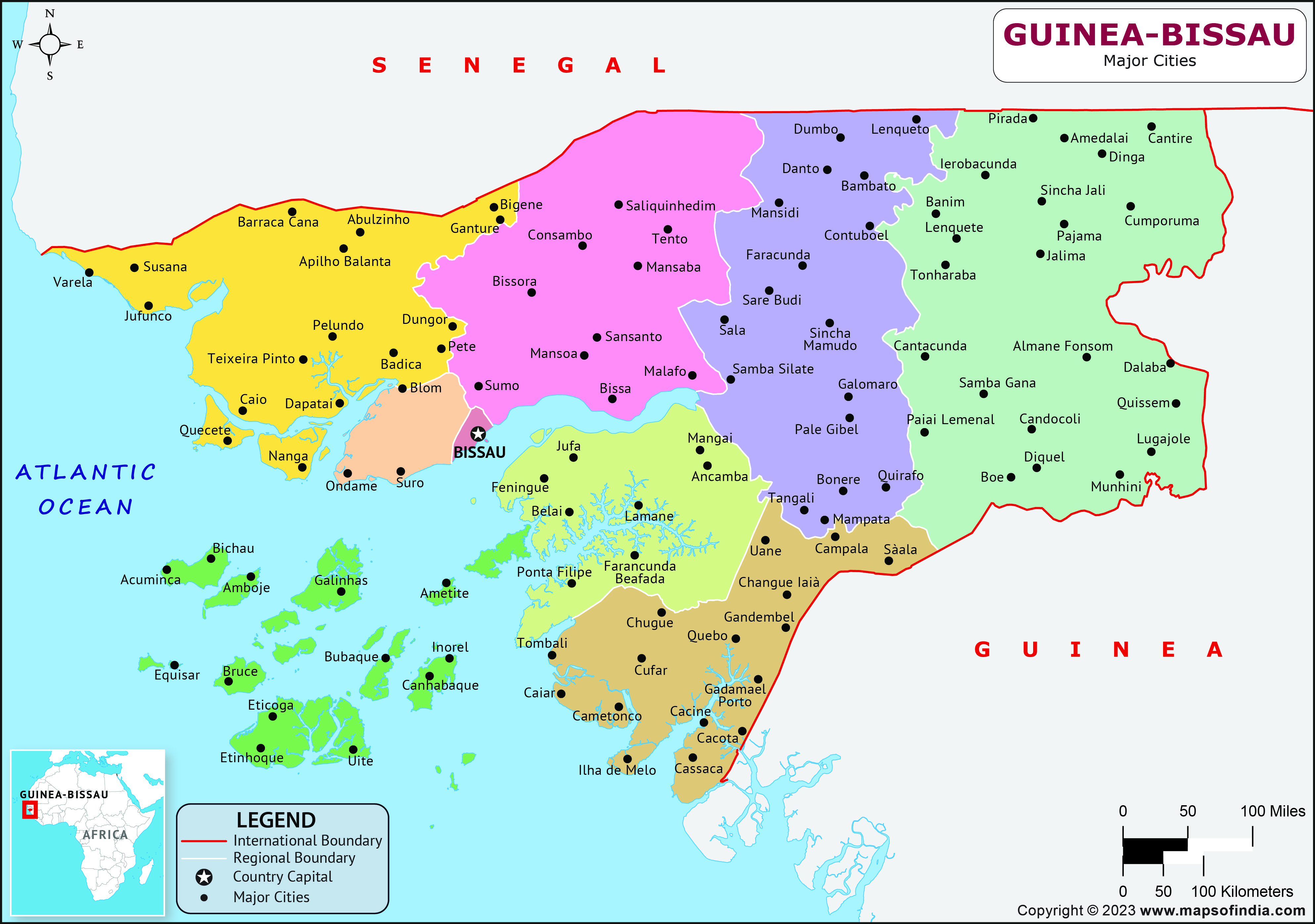 Guinea Bissau Regions and Capital Map