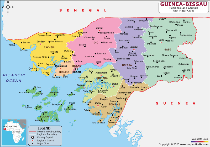 Guinea Bissau regions and Capital Map