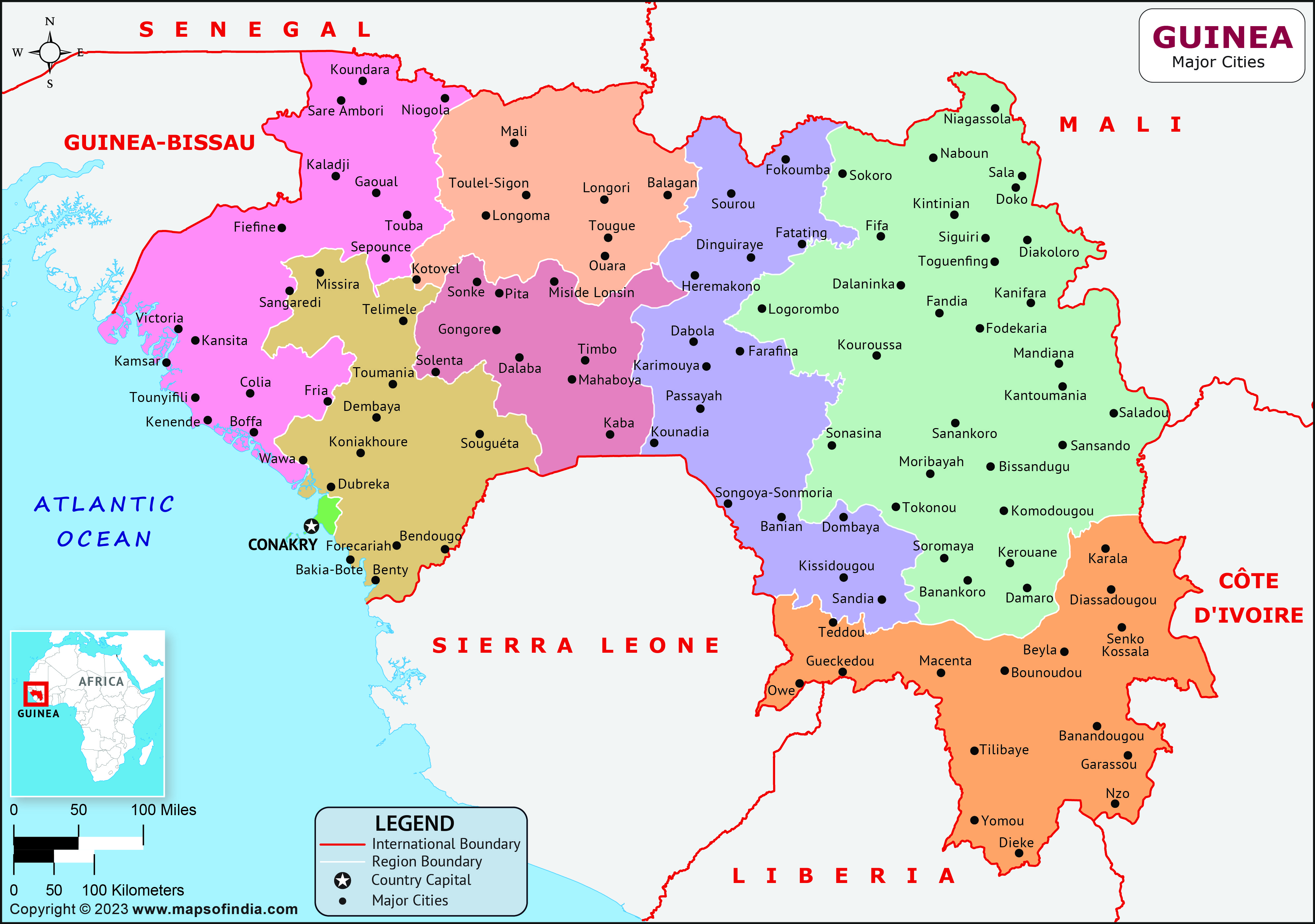 Guinea Regions and Capital Map