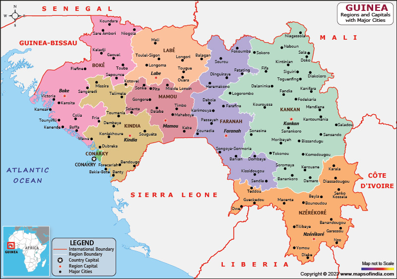 Guinea regions and Capital Map
