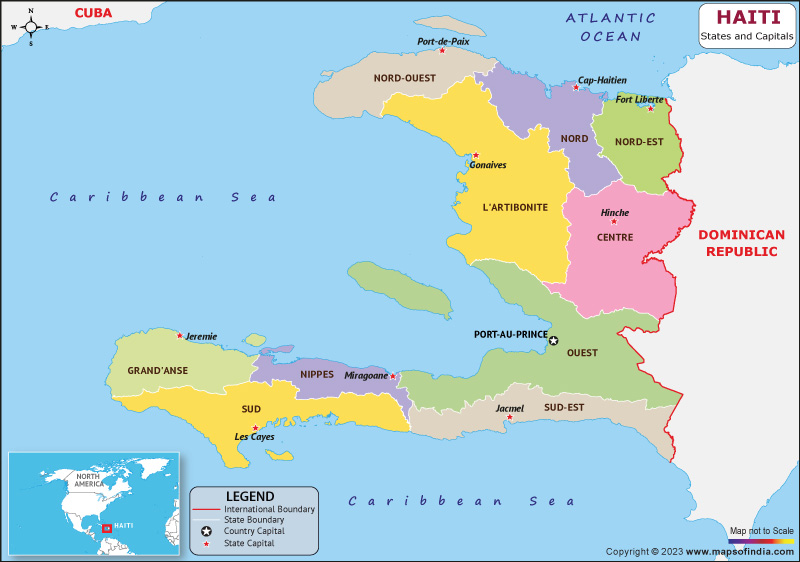 Haiti Departments  and Capital Map