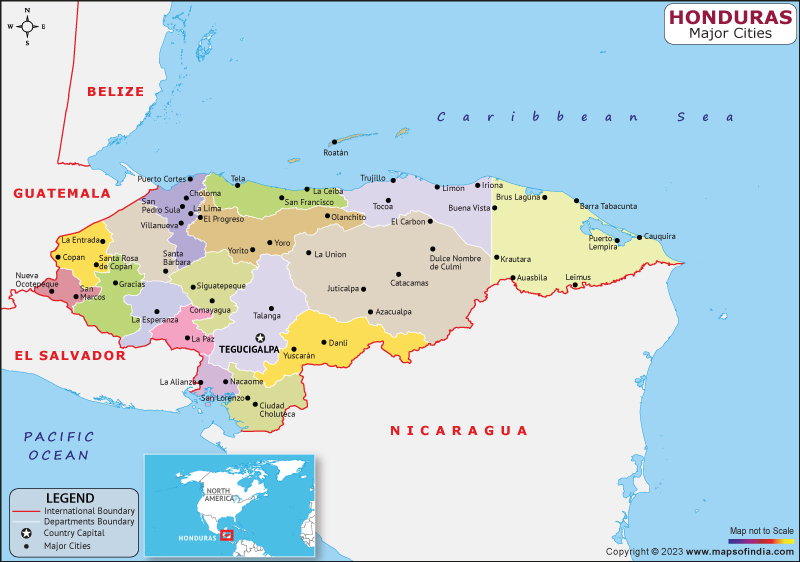 Honduras Major Cities Map