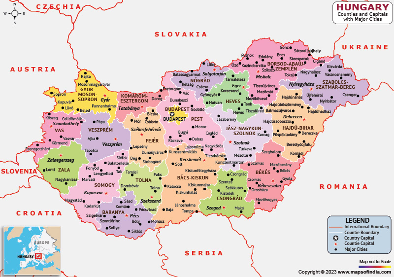 Hungary Counties and Capital Map