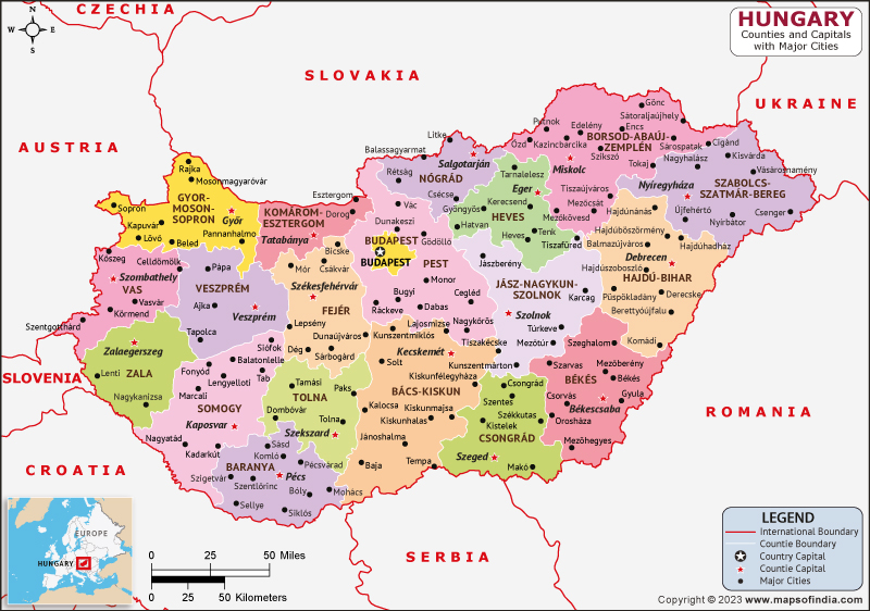 Hungary Major Cities Map