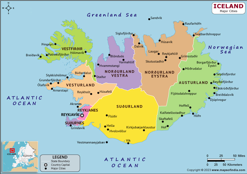 Iceland Major Cities Map