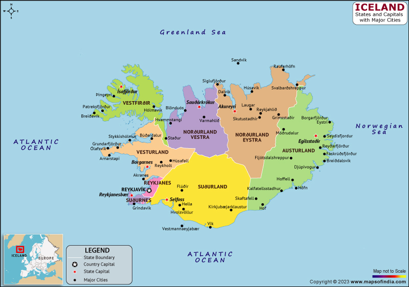 Iceland Municipalities   and Capital Map