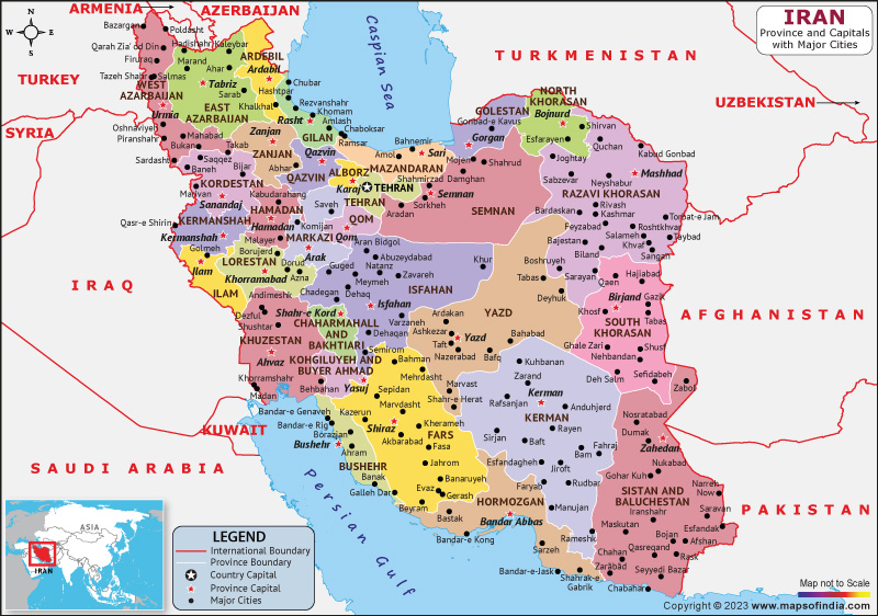 Iran provinces and Capital Map