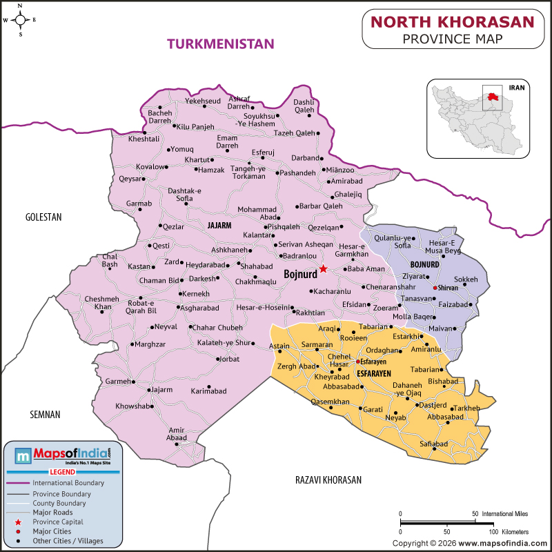 north-khorasan Map | Location and Geography of north-khorasan Iran north-khorasan map showing location, boundaries, major cities and geographical features of the Republic of north-khorasan in Iran