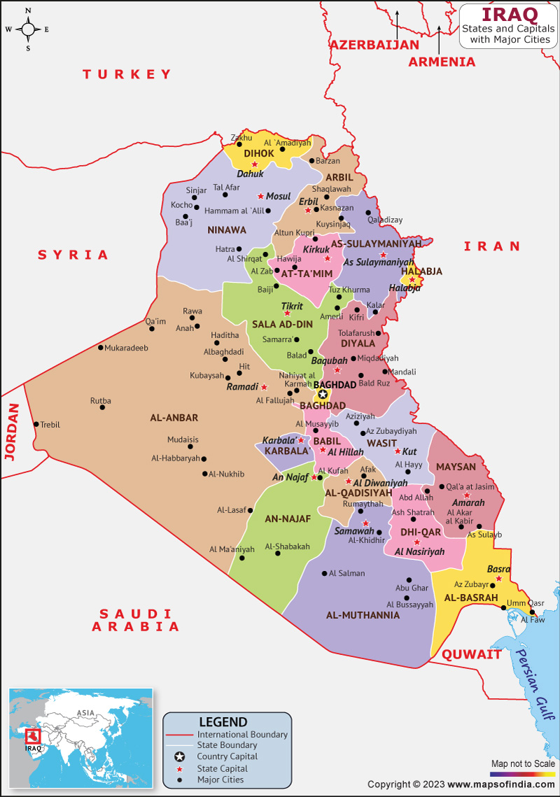 Iraq provinces and Capital Map