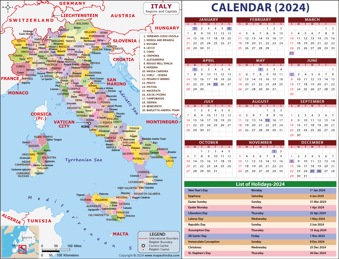 Map of Italy, calendar 2024 Map of Italy, calendar 2024