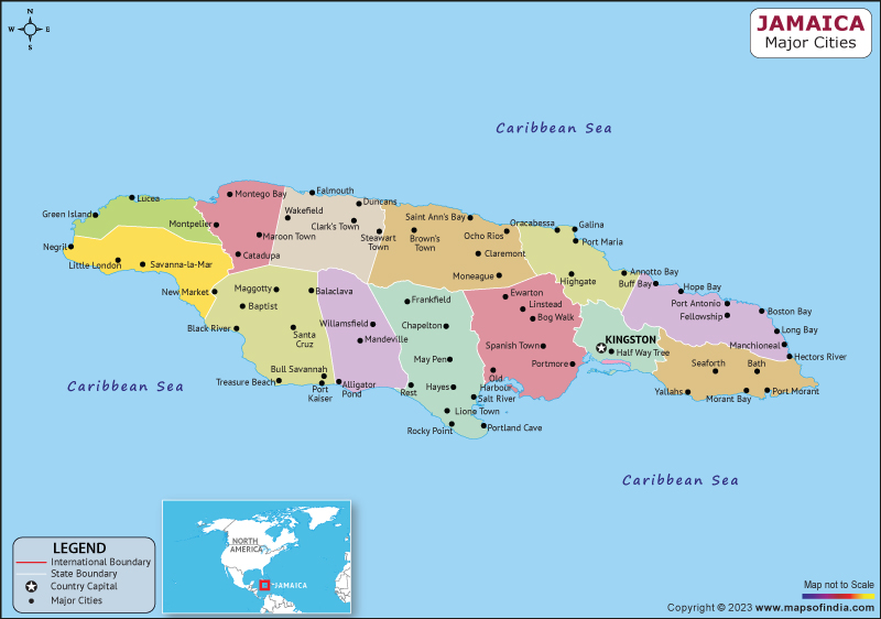 Jamaica Major Cities Map