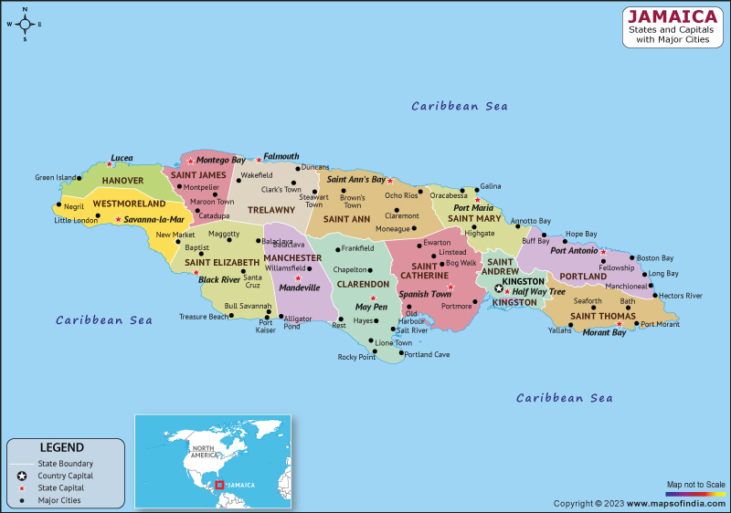 jamaica State and Capital Map