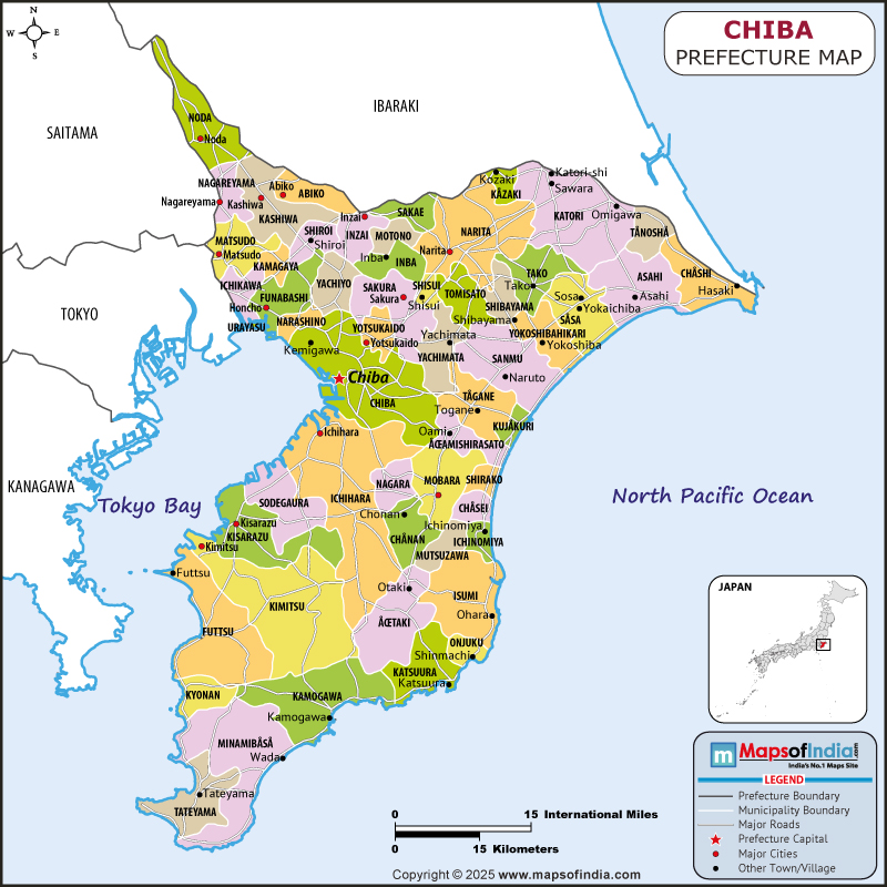 Chiba Map | Location and Geography of Chiba Japan Chiba map showing location, boundaries, major cities and geographical features of the Republic of Chiba in Japan